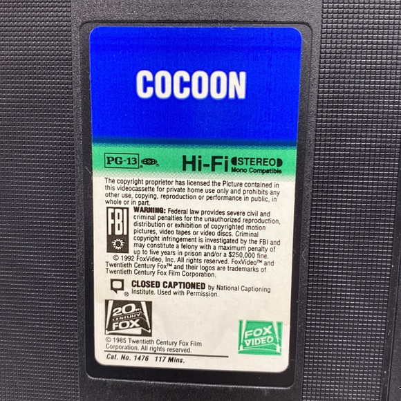 Cocoon VHS Fox Selections Science Fiction Fantasy Adventure Ron Howard Movie - Picture 8 of 10